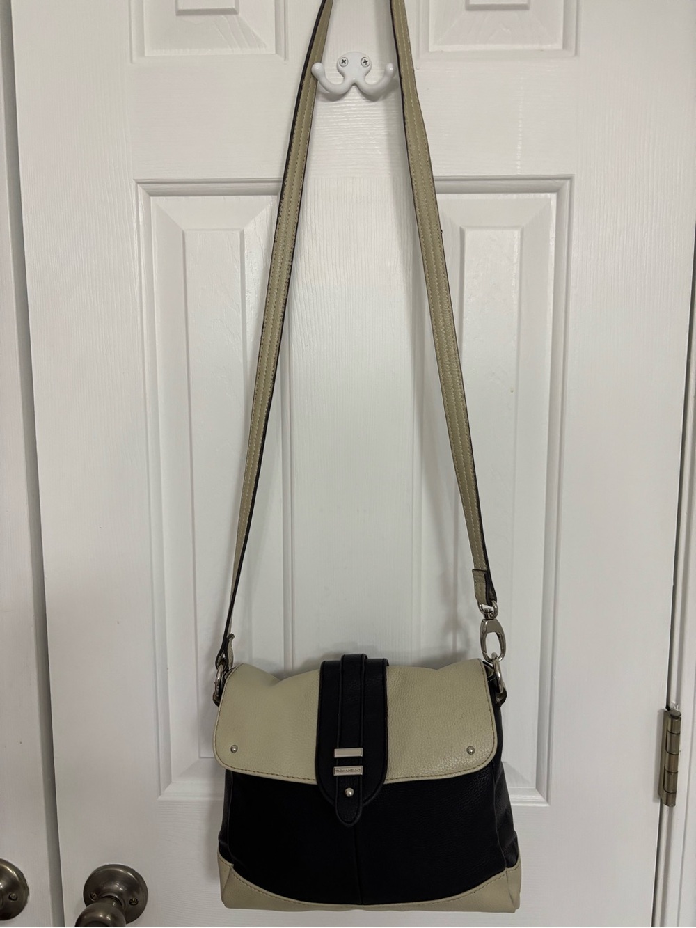 Tignanello Black and Cream Two-Tone Crossbody Shoulder Bag